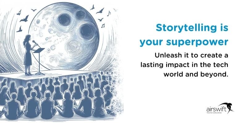 Orator standing before an audience, depicting the power of storytelling